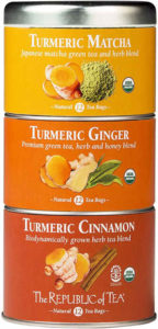 Organic Turmeric Stackable Tea Tin (12 Tea Bags x 3 tins) consist of Turmeric Matcha, Turmeric Ginger and Turmeric Cinnamon.