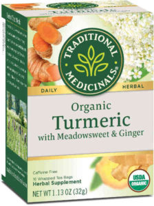 USDA certified organic and non-GMO verified, this turmeric tea blend was created to include meadowsweet and ginger.