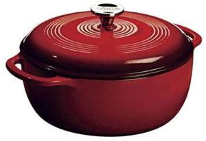 The cast iron vessel has superior heat distribution and retention, evenly heating bottom sidewalls and even the lid. 