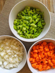 Carrots, onions and celery are the basic ingredients for making broth and stock.